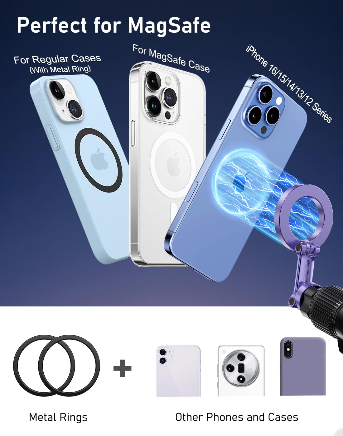 Blukar Car Phone Holder For Magsafe,[20Xn52 Strong Magnets]Air Vent Magnet Car Phone Mount Cradle-360°Rotation,Super Stable Car Phone Holder For Iphone12-15 Series&Others With Metal Plate-Ultramarine