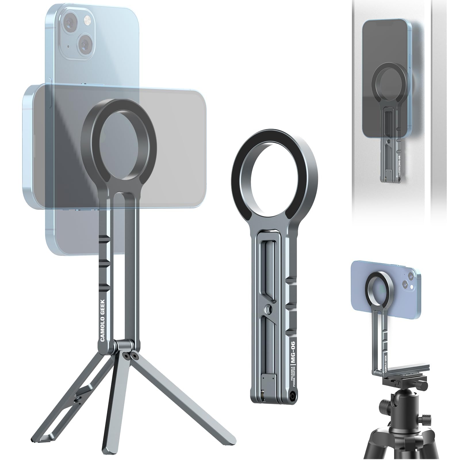 Camolo Geek Magnetic Phone Tripod Stand Compatible With Iphone 16 15 14 13 12 Magsafe - Aluminium Smartphone Mini Tripod Pocket Cell Phone Stand Dual-Sided Magnet Quick Mount