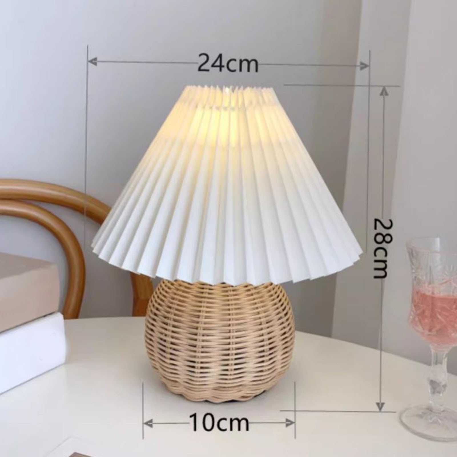 Eimsoah Rattan Wicker Pleated Table Lamp,Modern Bedside Nightstand Lamp,Small Table Lamp For Bedroom Living Room,Side Table Rattan Pleated Aesthetic Vintage Lamp, Bulb Not Included