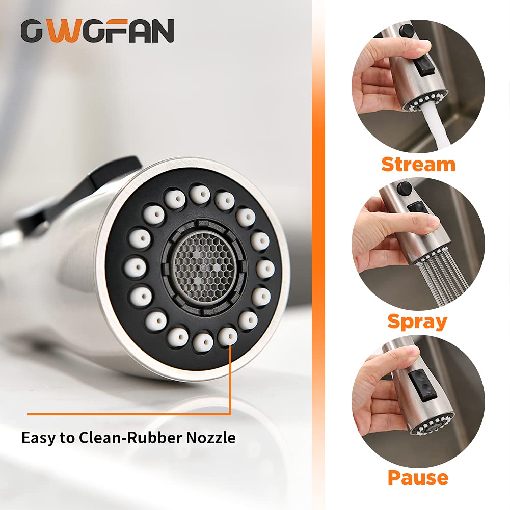 Owofan Brushed Nickel Kitchen Faucets With Pull Down Sprayer Kitchen Sink Faucet With Pull Out Sprayer Single Hole Deck Mount Single Handle Stainless Steel Grifos De Cocina 866068Sn