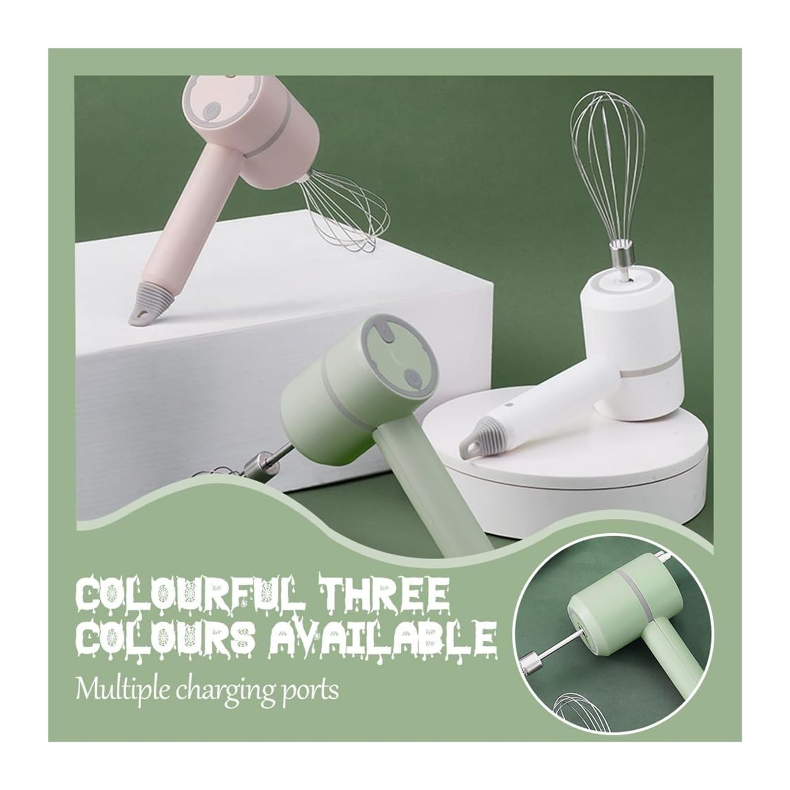 Soyon 3-In-1 Fully Automatic Mixer,Garlic Chopper Mini,Cordless Handheld Mixer With Egg Beater And Cream Stick,For Kitchen Baking And Cooking(Green 250Ml)