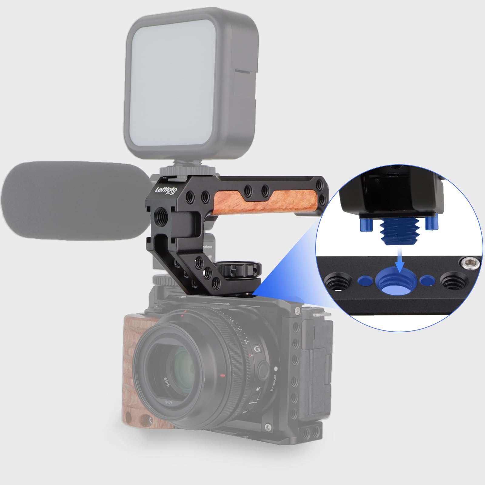 Leftfoto Top Handle Quick Release Handgrip For Camera Cage Rig With 3/8" Arri Locating Pins, Anti-Off Designed,Wood & Metal Grip