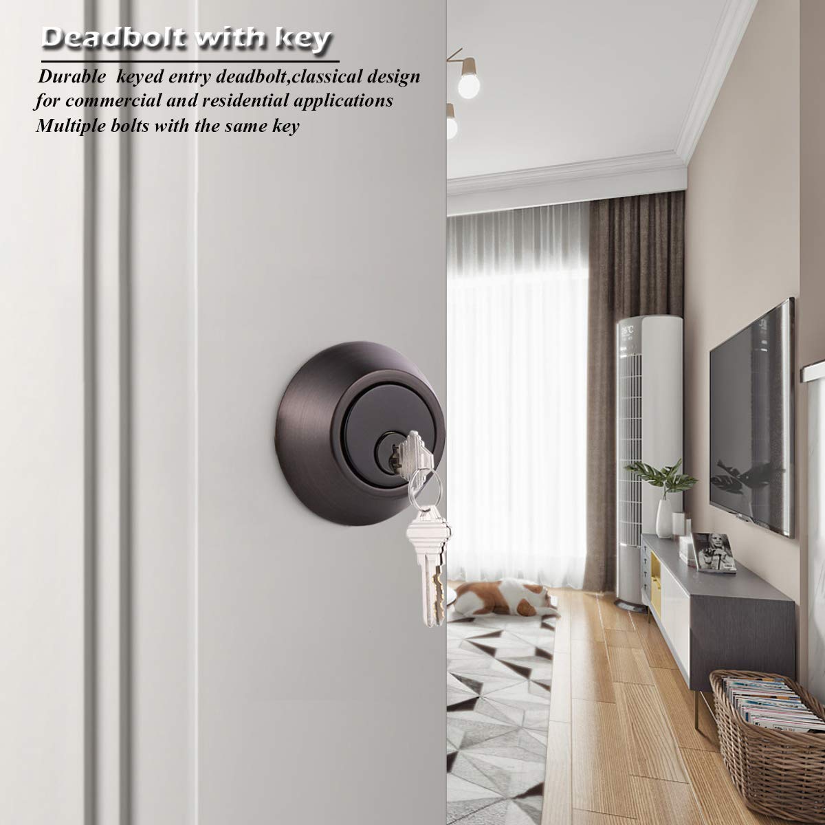 Gobrico 3 Keyed Alike Double Cylinder Deadbolts, Exterior/Interior Door Deadbolt Locks, Oil Rubbed Bronze Finished, With Same Key, Keyed Both Sides