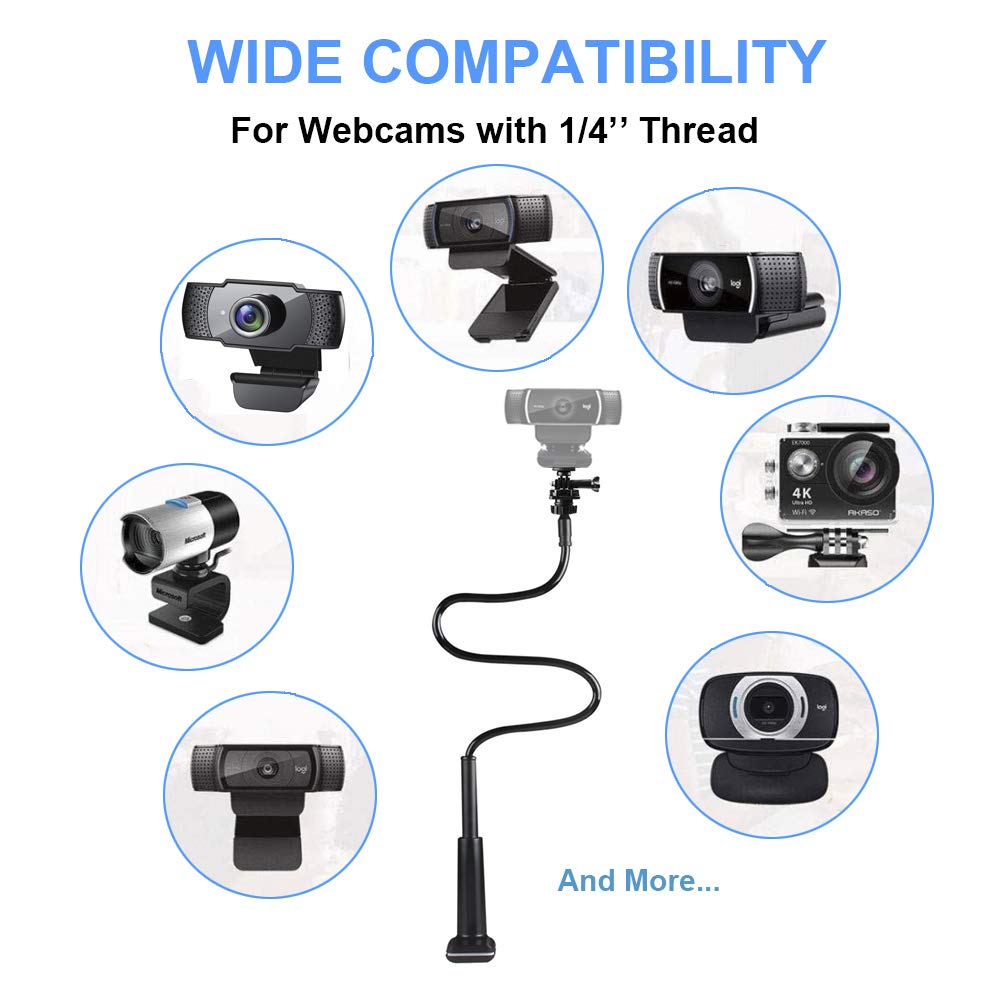 Jcwiny 30 Inch Webcam Stand Camera Mount, Thick Base Flexible Gooseneck Camera Stand Desk Webcam Mount Clamp For Logitech Webcams C930E C930 C920 C922X C922 Brio 4K C925E C615, Gopro Hero 8 7 6 5 4