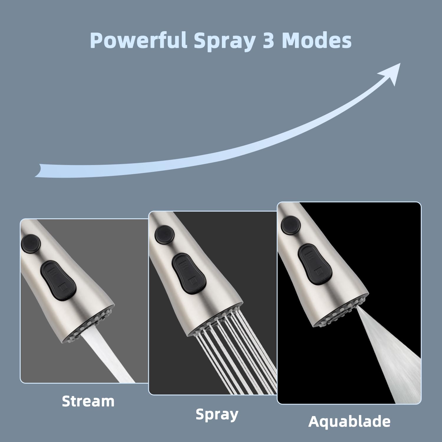 Ifealclear Universal Metal Kitchen Faucet Head Replacement, Pull Down Kitchen Sink Faucet Sprayer Head, Compatible With Moen, Delta, American Standard Faucets,15 Adapters, 3 Modes, Brushed Nickel