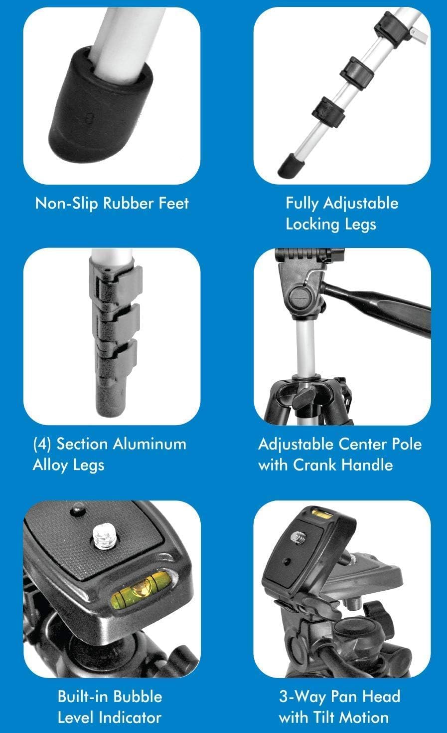 Kliomax Lightweight Portable Camera Tripod Stand With Carrying Bag For Sony, Nikon, Canon, Olympus, Pentax, Panasonic, Samsung Cameras And Camcorders (50")