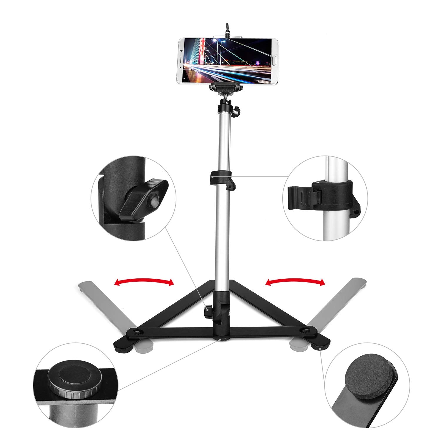 Chromlives Photo Copy Stand Pico Projector Stand With Phone Clamp Overhead Phone Mount Phone Stand Mini Tripod Adjustable Tabletop Monopod Stand Compatible With Smart-Phone