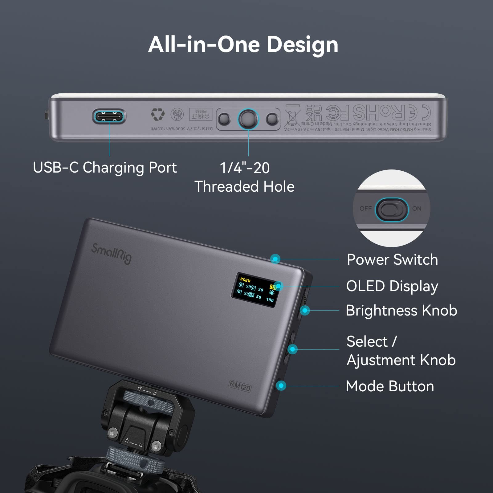 Smallrig Bundle:Rm120 Rgb Video Light 3808+Universal Phone Cage 4121