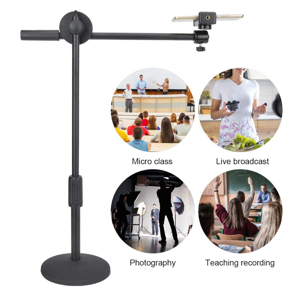 Hilitand Phone Photography Video Bracket Stand,360° Rotate Foldable Arm Overhead Low Angle Photo Shooting Live Recording Desktop Mount Stick Holder Extension Rod Pole,With 5.3-10Cm Phone