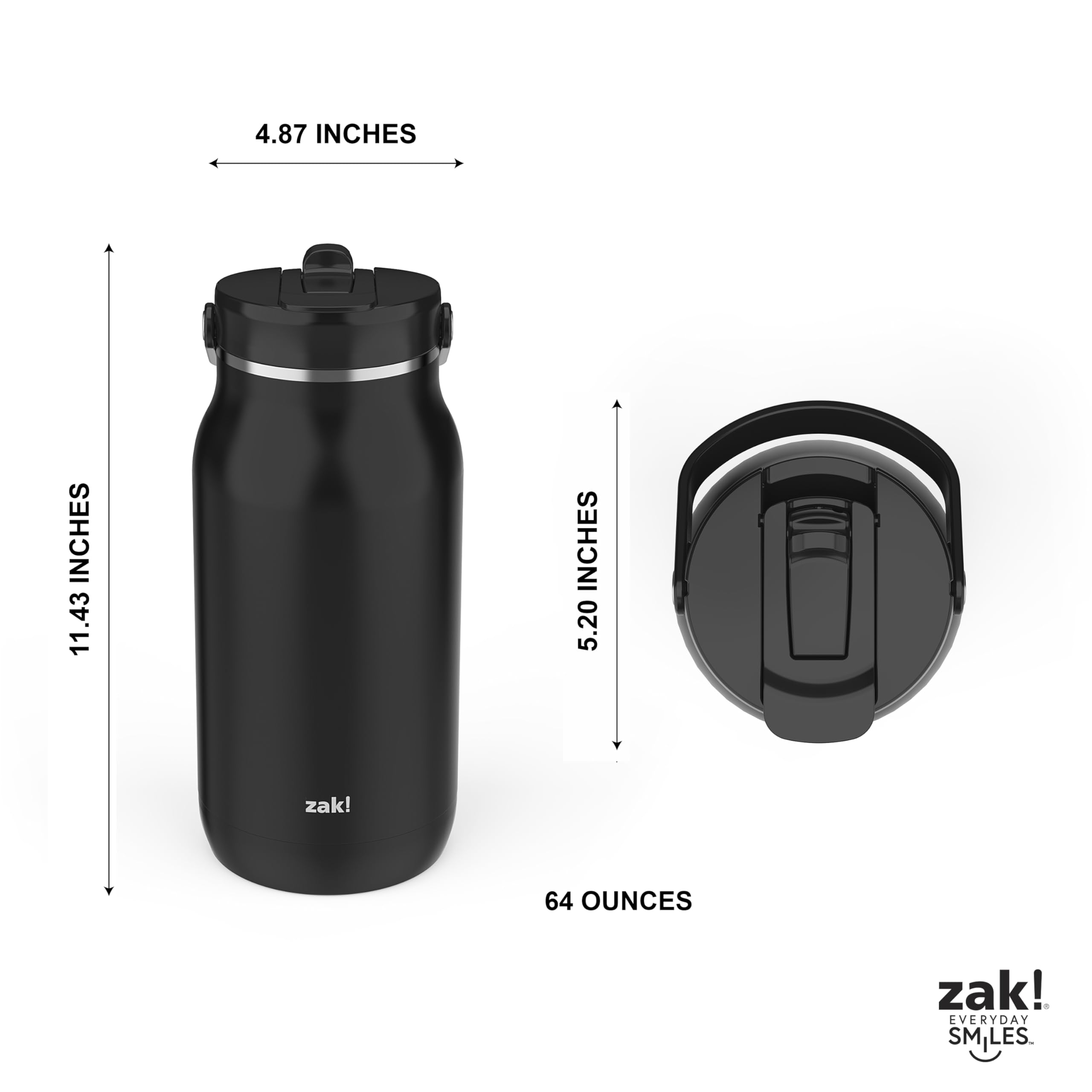 Zak Designs Harmony 2-In-1 Water Bottle For Travel Or At Home, 64Oz Recycled Stainless Steel