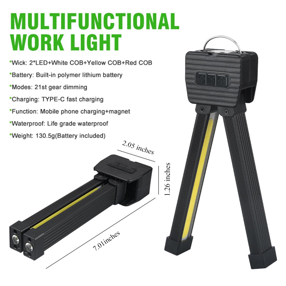 Chasefun Gym Lamp For Posing, Portable Magnetic Led Flashlight With Hanging Hook, 7 Speed Dimming, 180 Degree Folding, Usb Rechargeable Work Light, Camping Light For Bodybuilding, Photography, Outdoor