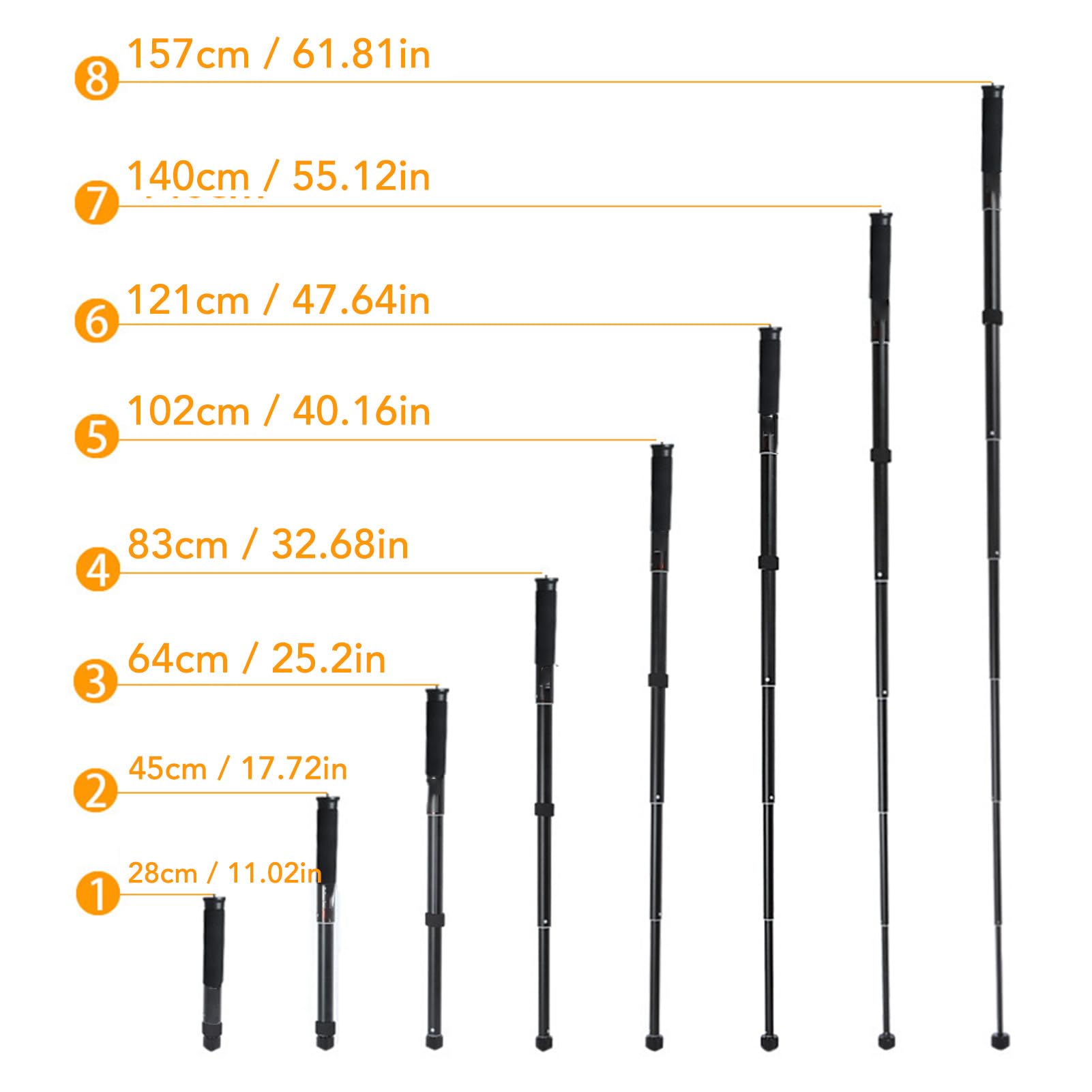 Goshyda 62 Inch Camera Monopod, 8 Sections Heavy Duty Monopod, Aluminum Photography Unipod Stick Trekking Pole With 1/4In To 3/8In Conversion Screw