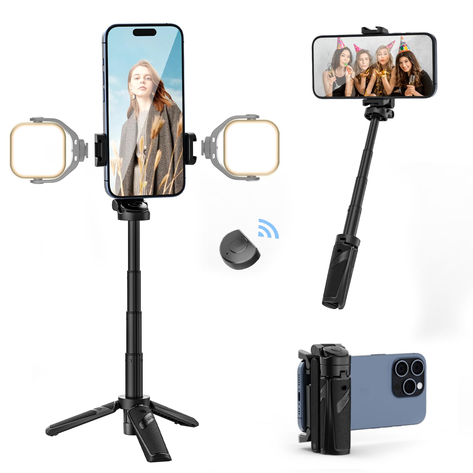 Ulanzi Jj02 Selfie Stick Tripod, Extendable Grip Phone Tripod With Detachable Remote Pocket Size, 3-In-1 Mini Phone Grip 2 Cold Shoe, 10M/393.7'' Wireless Shutter, Vlog Livestreaming Photography
