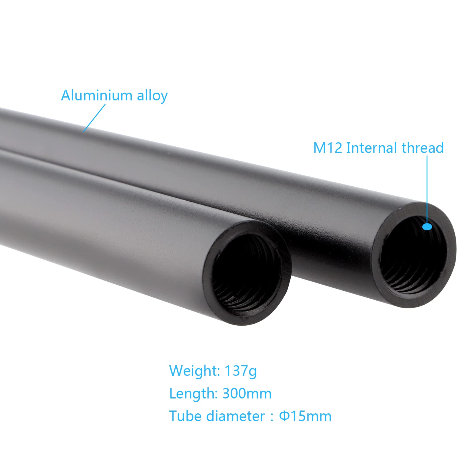 Leftfoto 12 Inch (300Mm) Long Aluminum Alloy 15Mm Rods For Follow Focus, Rail Support System (2Pcs)