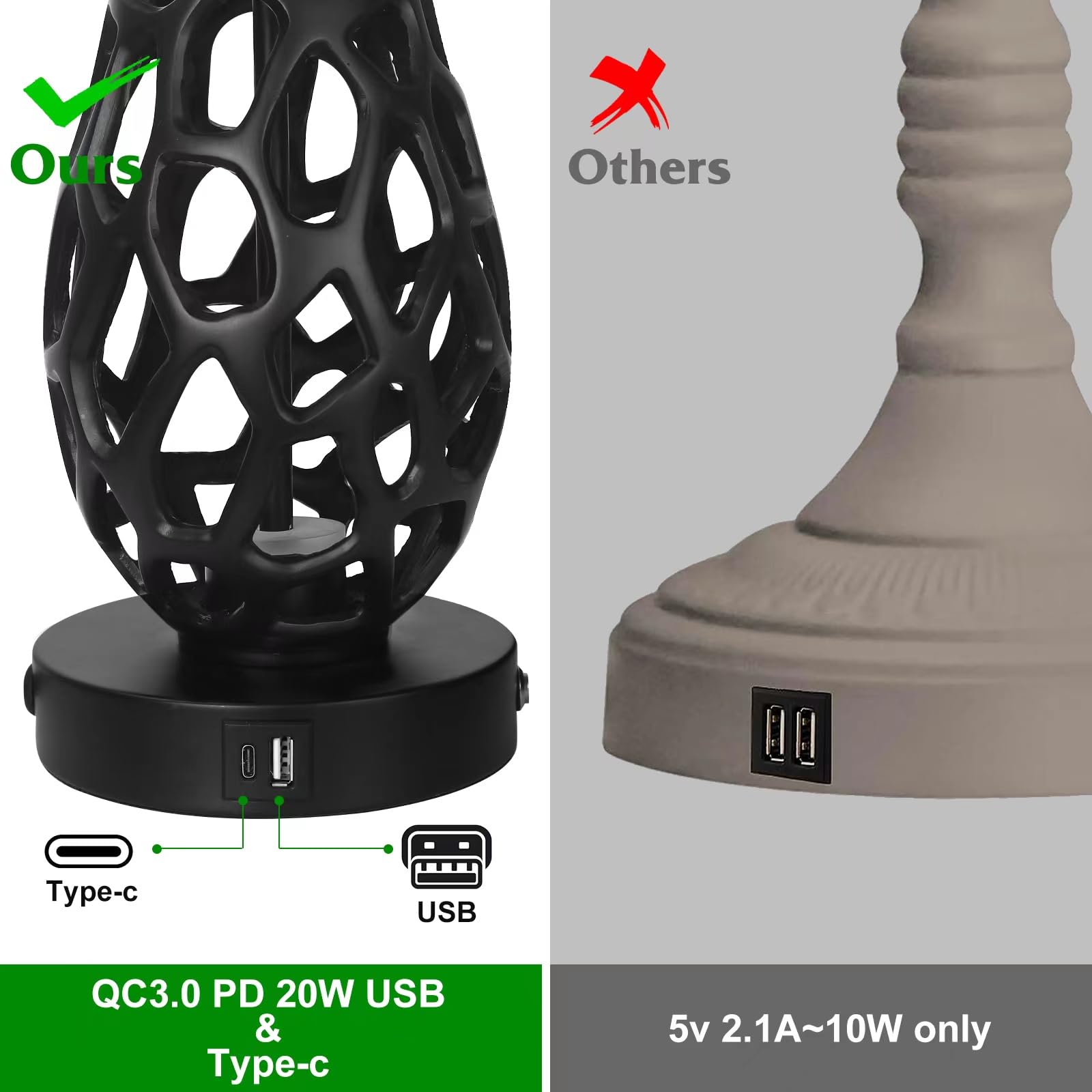 Bird&Fish Touch Control Table Lamp Modern Bedside Lamp Bedroom Lamps 3 Color Dimmable Nightstand Lamp Night Lamp Desk Lamp For Living Room Hollow With Usb-A And Usb-C Charging Ports (Black-1)