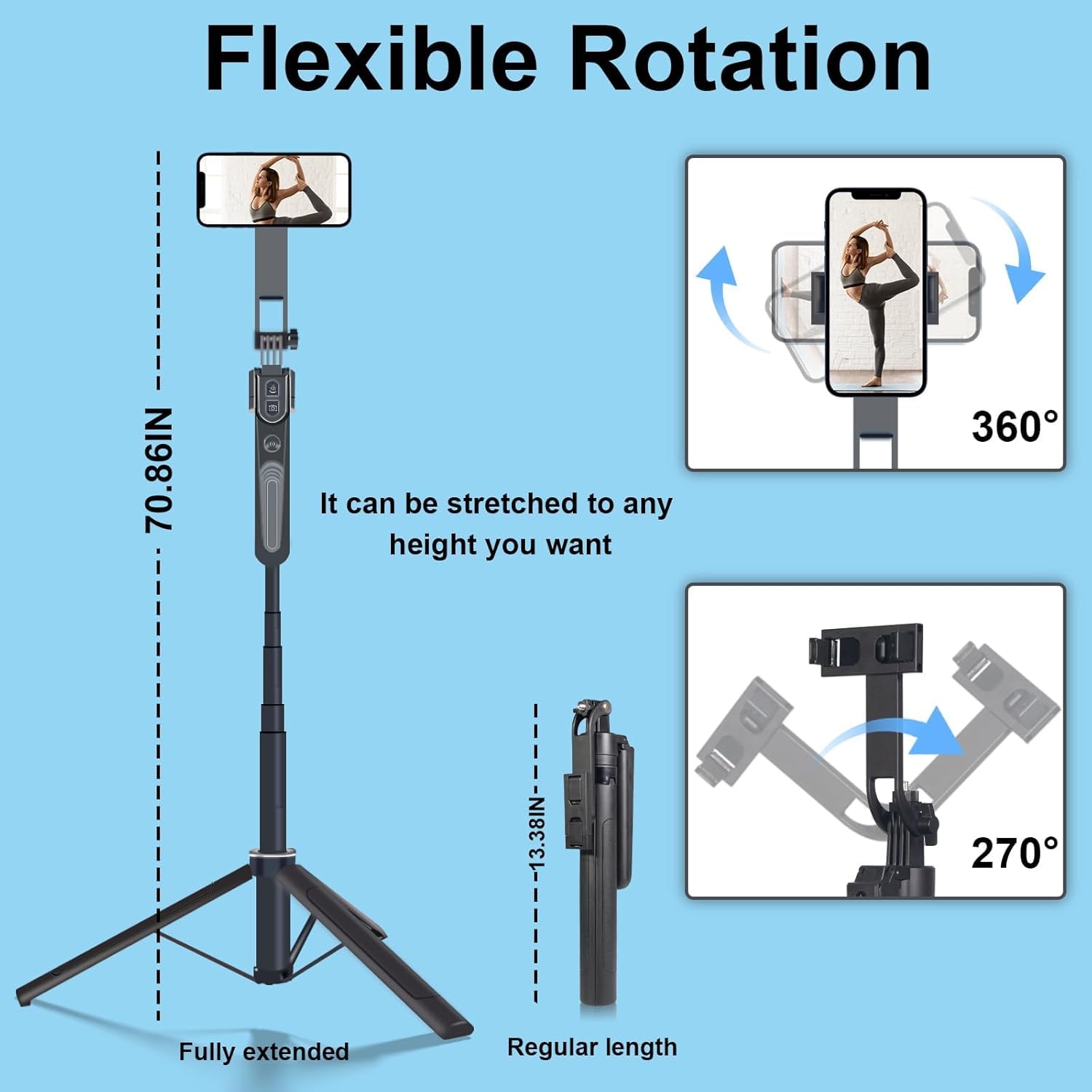 Fccabin Extendable Auto Face Tracking Tripod Phone Stand, 360° Rotation Phone Stand With Light Tripod With Wireless Remote Cell Phone Smart Cameraman Shooting For Video, Vlog, Live Stream