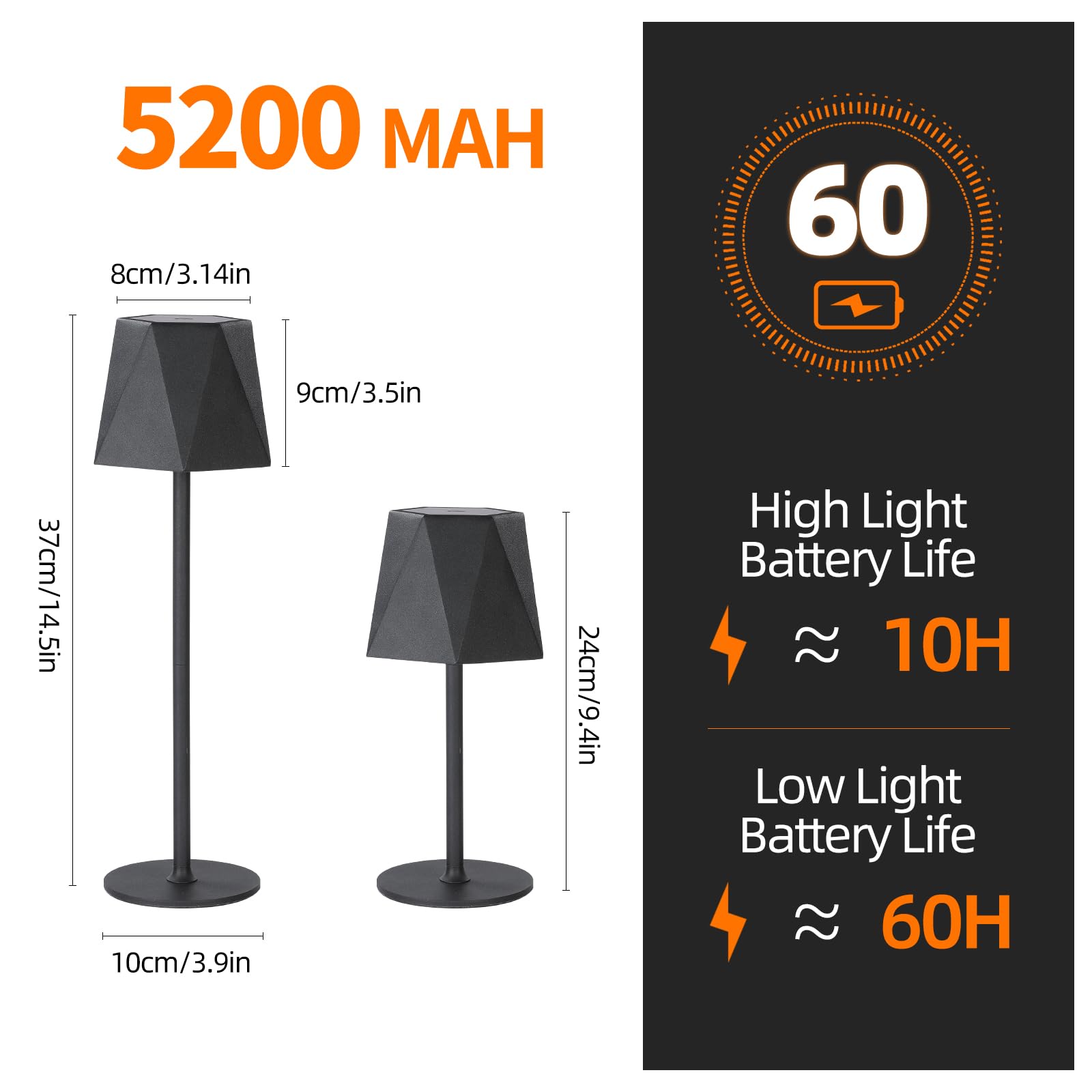 Ystarlamp Led Rechargeable Cordless Table Lamp Dimmable 3000K, 4500K, 6500K +16Rgb, Ip54 Wireless Table Light For Indoor And Outdoor, Aluminum Portable Lamp For Family, Restaurant & Bar (Black)