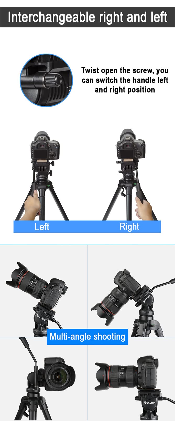Yellbin Video Tripod System, 64 Inch With 360 Degree Fluid Head And Quick Release Plate For Dslr, Camcorder, Cameras, Telescope