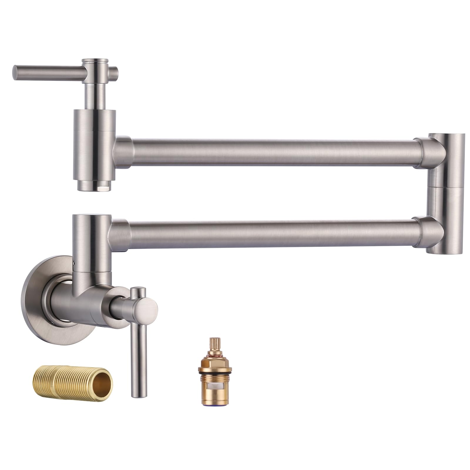 Iviga Pot Filler Faucet, Brass Wall Mount Kitchen Faucet Brushed Nickel Folding Stretchable With Double Joint Swing Arm Single Hole 2 Handles For Kitchen, Stove Faucet