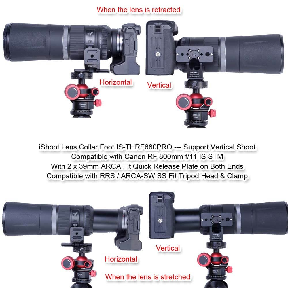 Ishoot Lens Collar Foot Stand Tripod Mount Ring Base Compatible With Canon Rf 600Mm F/11 Is Stm & Rf 800Mm F/11 Is Stm, Support Vertical Shoot, With 2 X Arca-Swiss Fit Quick Release Plate Dovetail