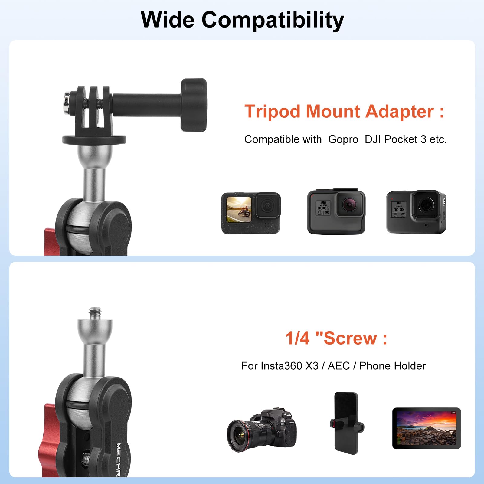 Mechrig Versatile Camera Suction Cup Mount Kits With Mini Tripod& Phone Holder&Tripod Mount Adapter-360°Rotating &1/4" Screw/Dual Cold Shoe Compatible With 13/12/X4/X3 Action Camera/Cellphone,Jc020