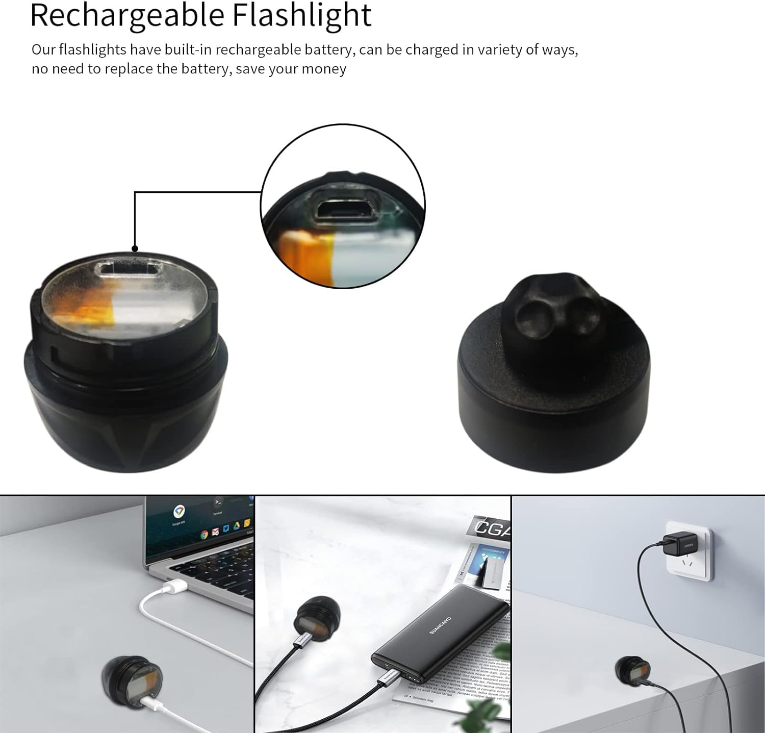 Vergissm Rechargeable Headlights Compatible With Croc, 2 Pcs Led Lights, Waterproof Hands  Flashlights For Kids Adults, Novelty Shoe Lights For Camping, Dog Walking Easter  (Black)