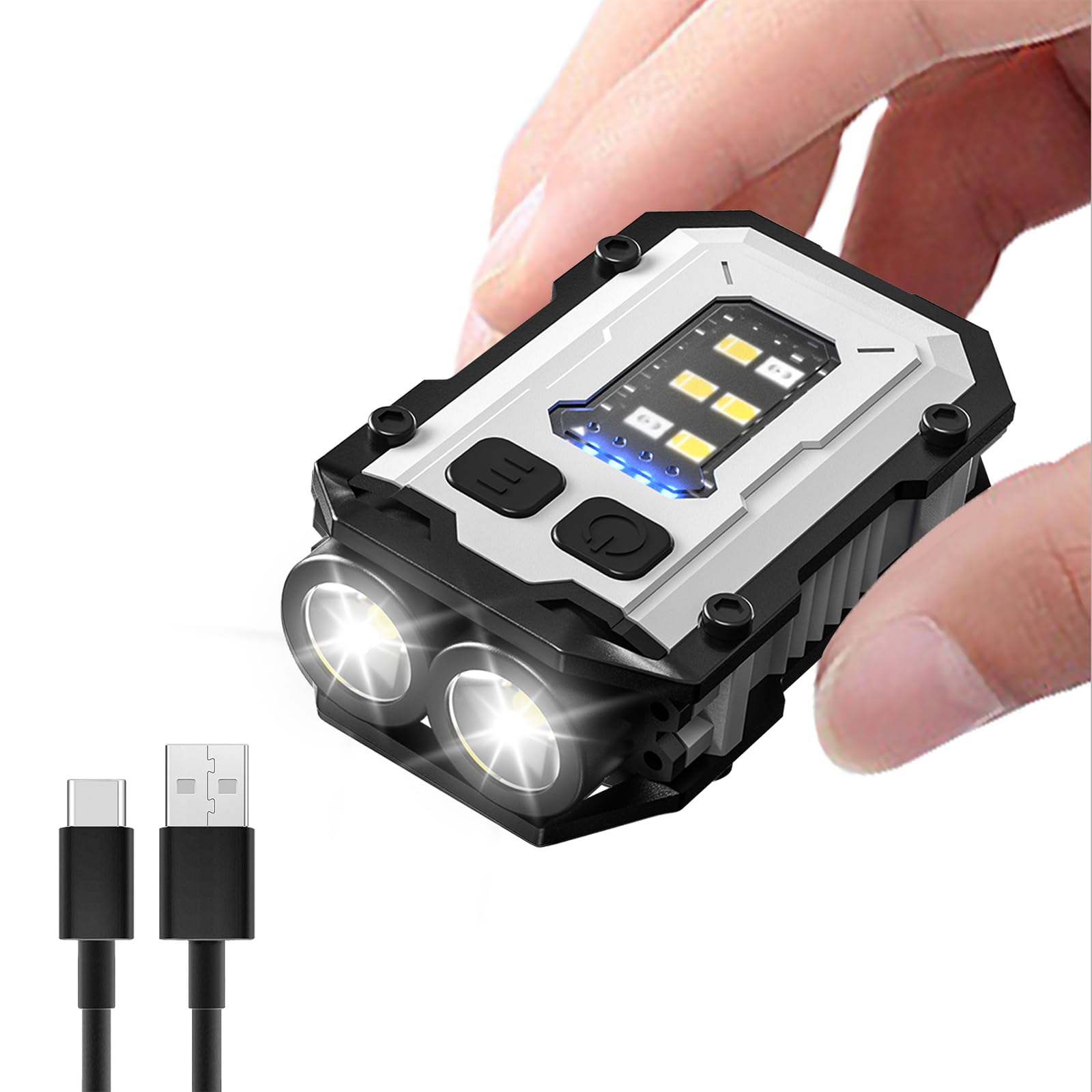Pinsai Mini Keychain Flashlight With Clip, Led Magnetic Edc Key Chain Light For Mechanics With Cob Sidelight, Usb C Rechargeable Small Multi-Use Waterproof Light For Work Car Repair Emergency