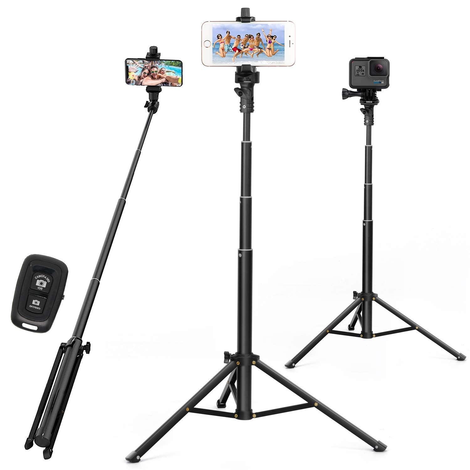 Yesker Selfie Stick Tripod 52 Inch Cell Phone Iphone Tripod Stand With Bluetooth Remote Smartphone For Iphone 11 Xs X 6 7 8, Android Cellphone Gopro Camera Mount Portable Monopod Feet Travel Lightweight …