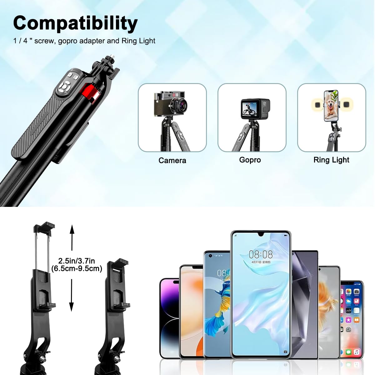 Konpcoiu Extendable Phone Tripod, 71"" Selfie Stick Vlog Tripod Stand Quadrapod With All In 1 Phone Clip, Travel Holder With Rechargeable Remote For Iphone Sony Canon Gopro