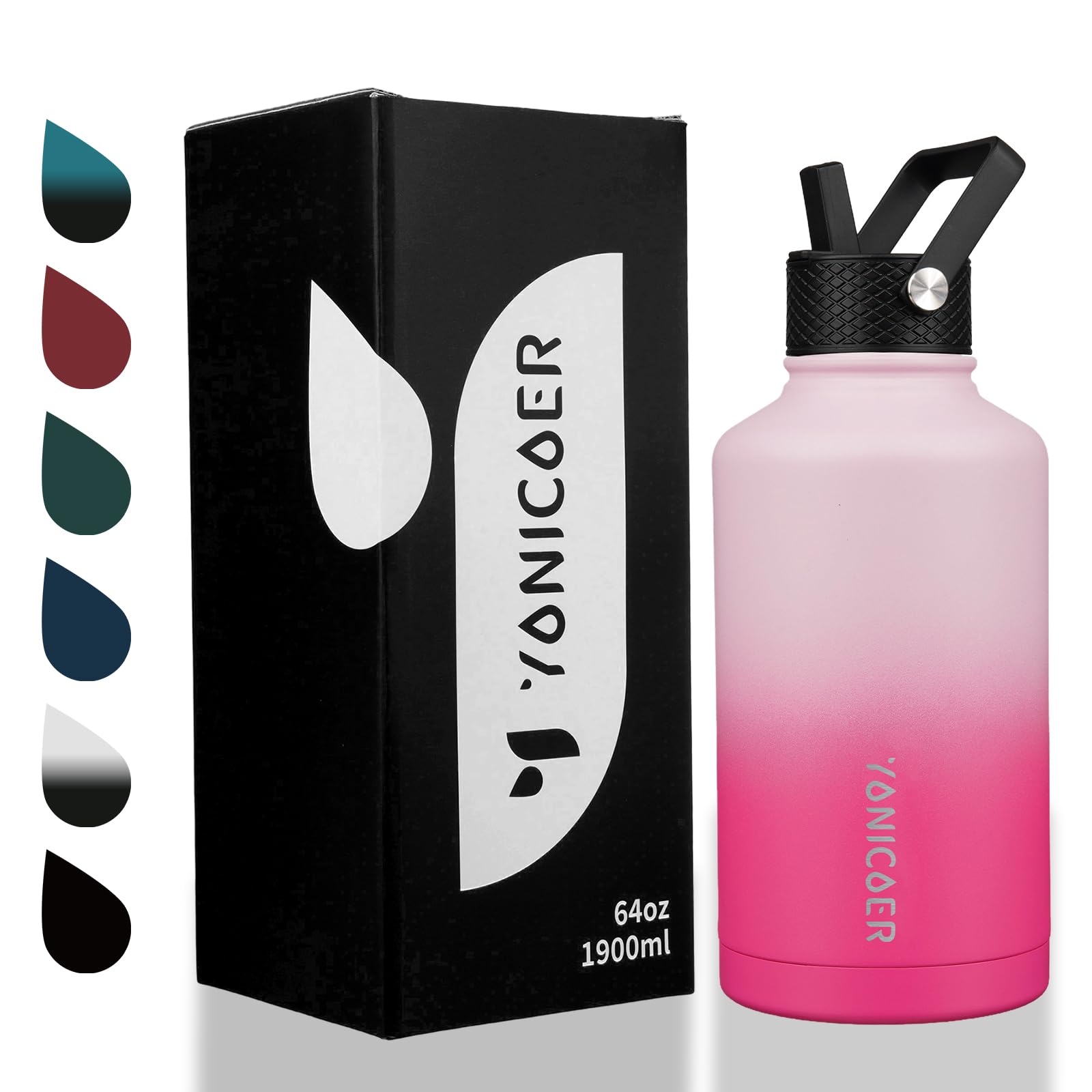 Insulated Water Bottle 64Oz,Triple Wall Vacuum Stainless Steel(Dishwasher Safe),Leak Proof & Non-Bp