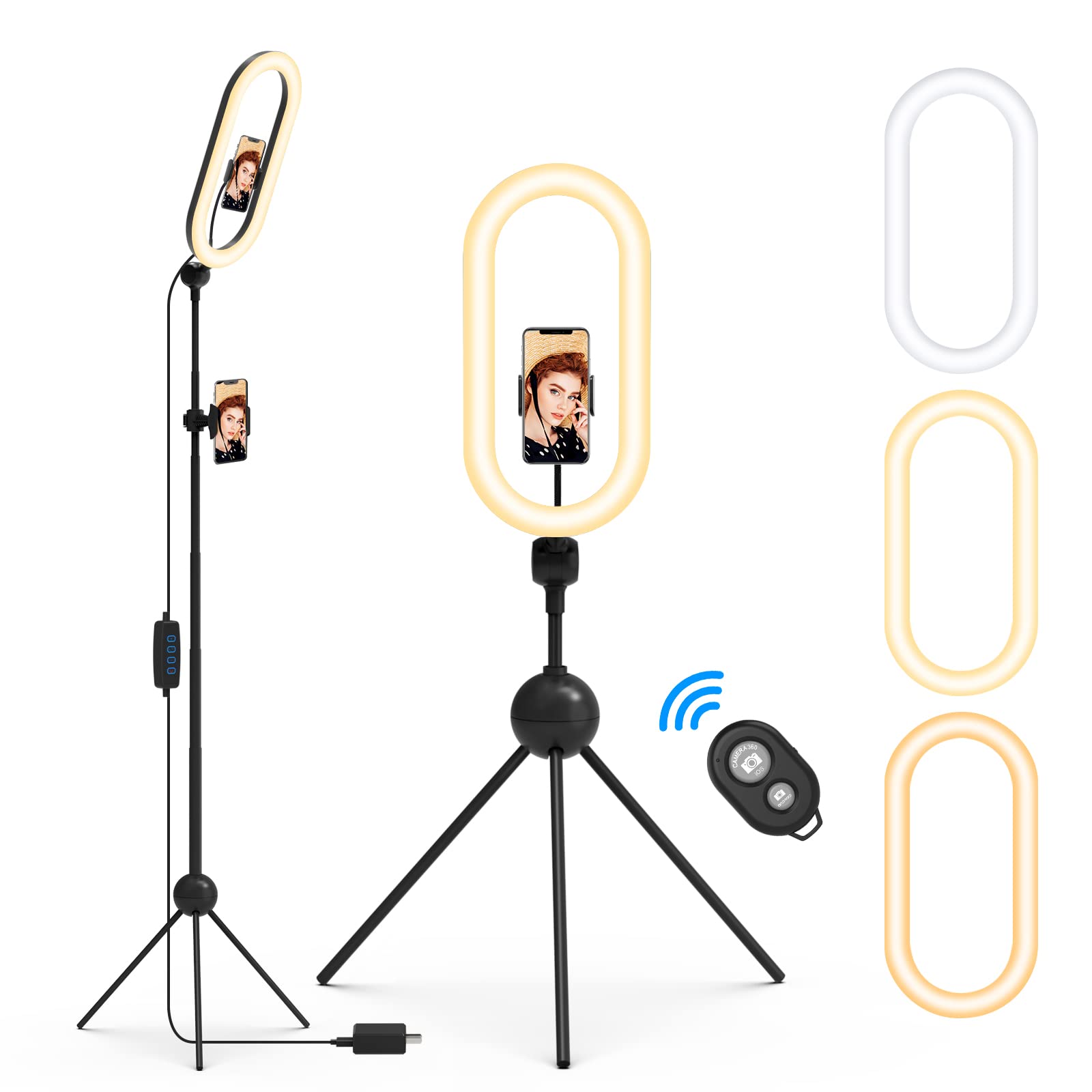 Qiaya Ring Light With Stand And Phone Holder, 14" Selfie Lights 77" Tall Tripod With Remote Compatible With Iphone Phone Led Halo Standing Lighting For Makeup Tiktok Youtube Camera Photography Zoom Videos