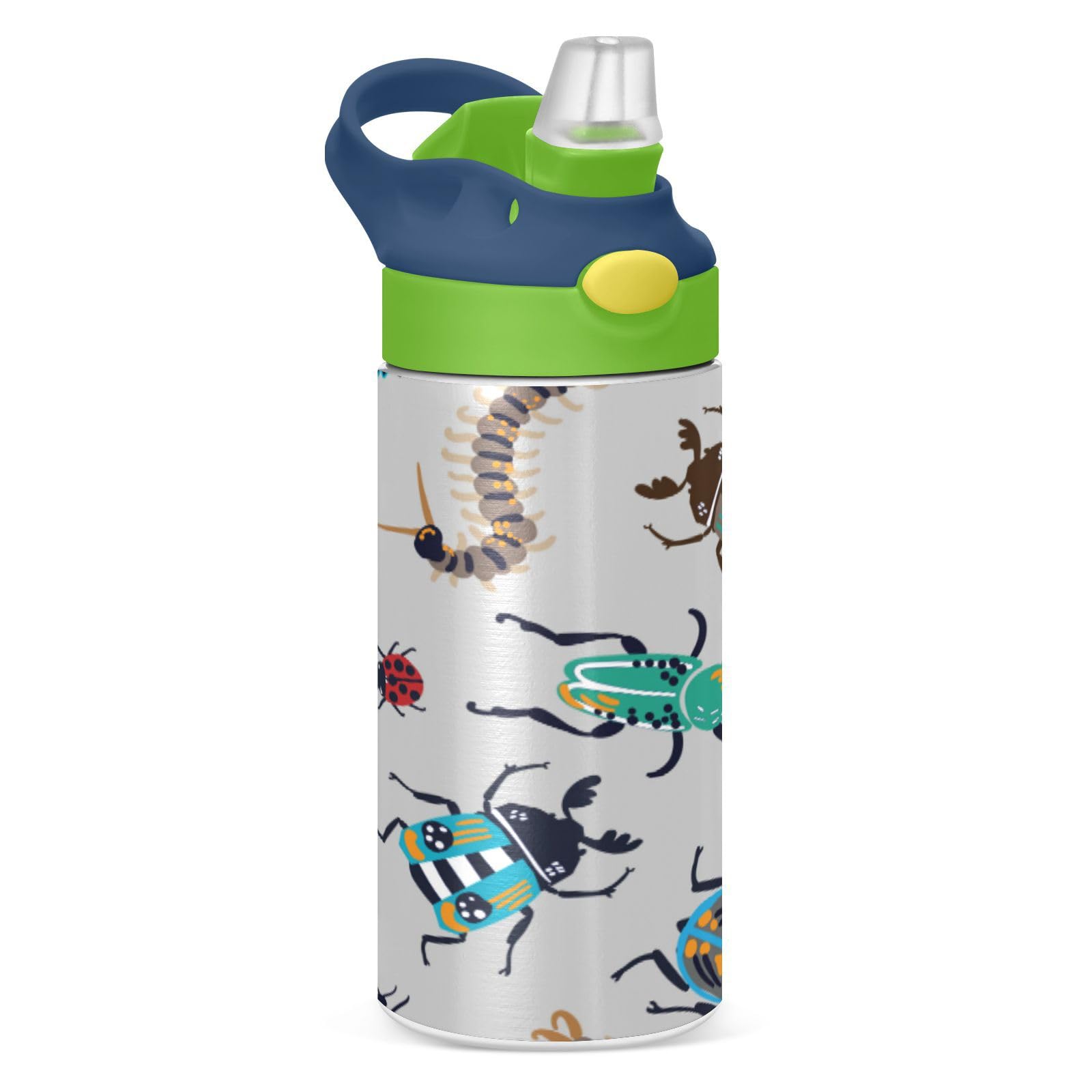 Kids Water Bottle Bright Bugs Insulated Water Bottle With Straw 12Oz Stainless Steel Double Walled