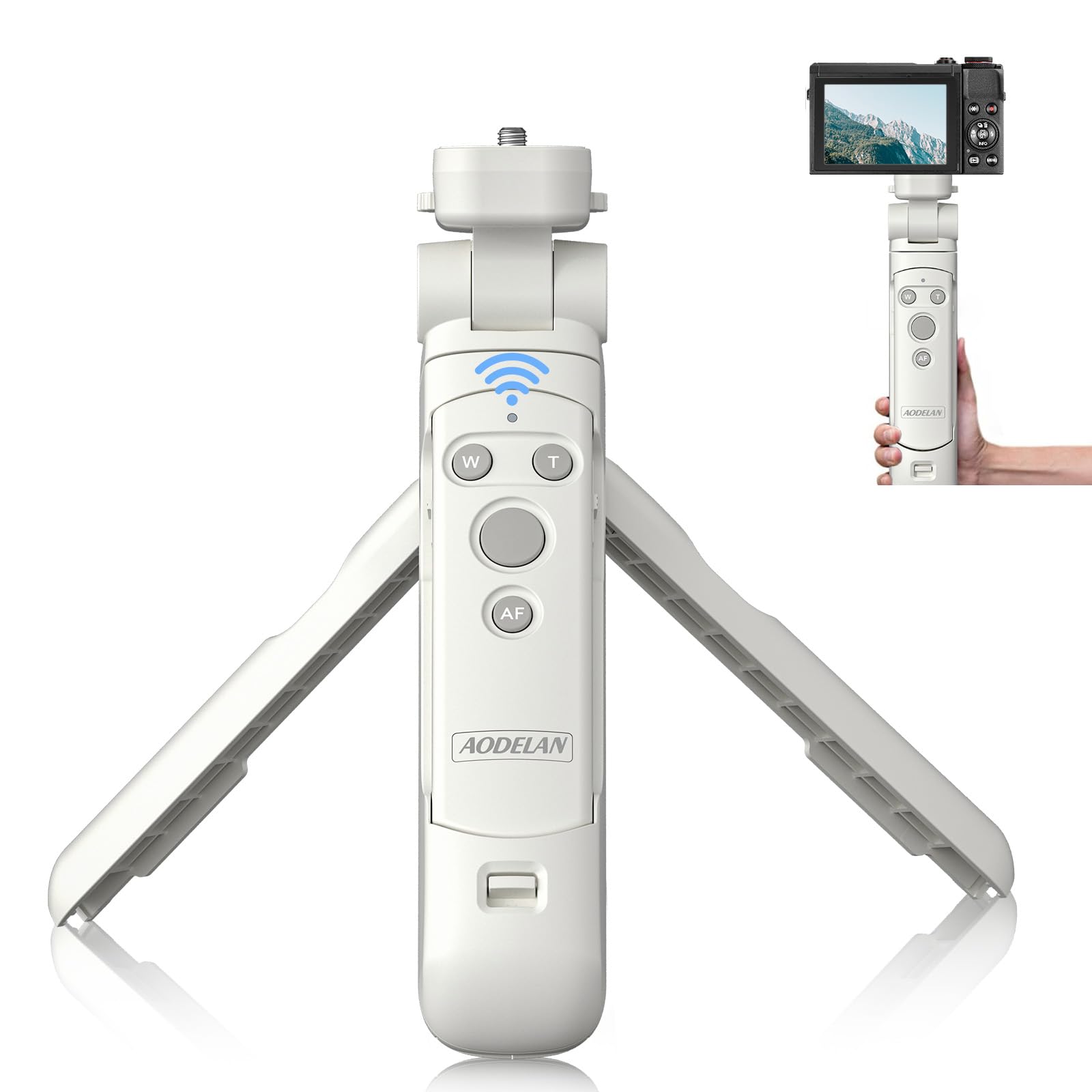 Aodelan Wireless Camera Remote Control Shooting Grip And Tripod (White) With Shutter Release For Canon Eos Rebel Sl3, T7I, T8I, 90D, M50, Eos R, Rp, R5, R6, R6 Ii, Powershot Sx70 Hs, G7 X Iii, G5 X Ii, M6 Ii