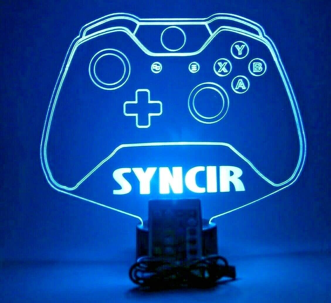 Mirror Mania Video Game Controller Night Light Popular #1 Seller Led Personalized Engraved Any Name, Gamer Gaming Room Desk Table Lamp Decor - It'S Wow, 16 Colors Changing Options With Remote