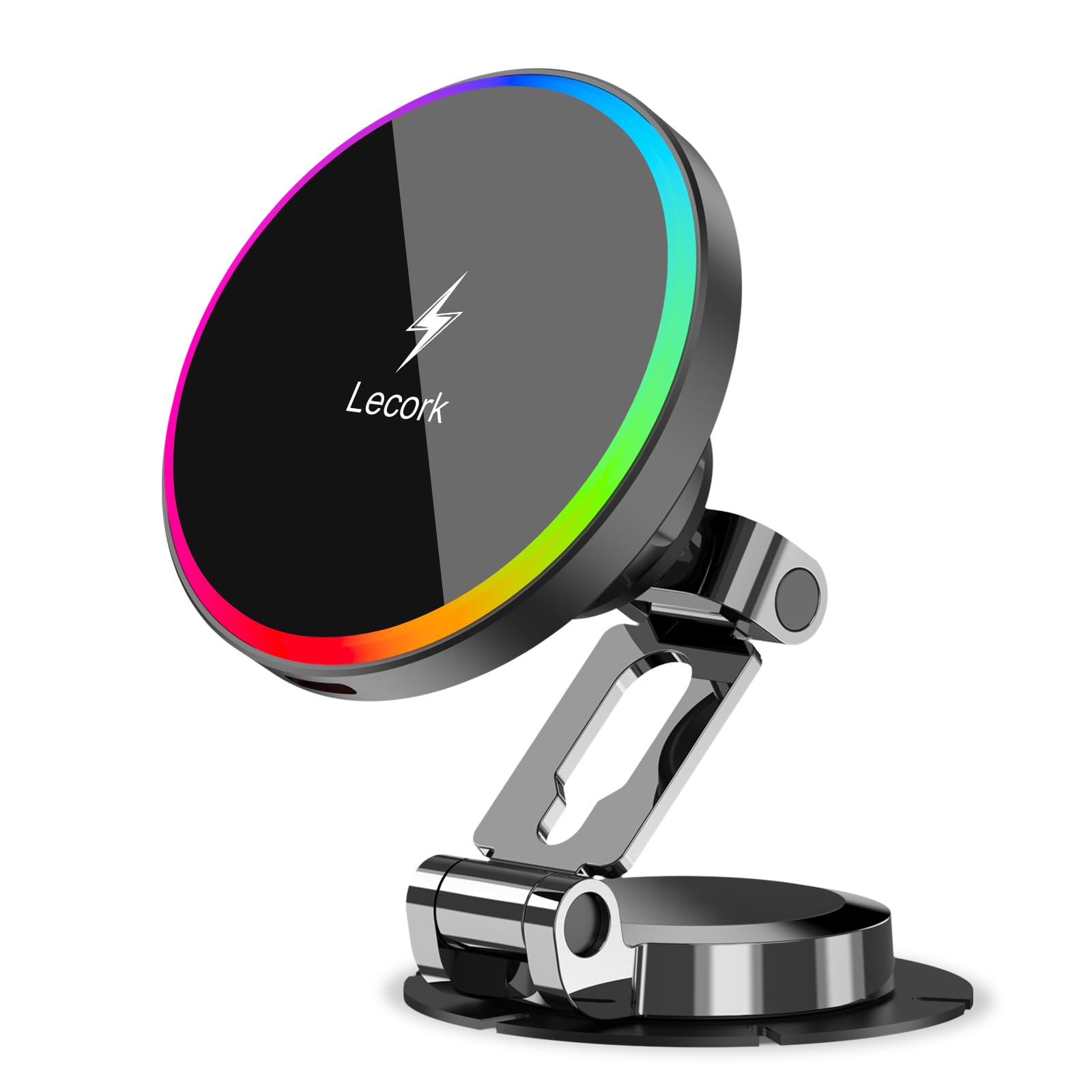Lecork For Magsafe Car Mount Charger, 15W Magnetic Wireles Car Charger For Iphone 12 13 14 15 16 Series, Stick On Dashboard Phone Holder Mount For Samsung S25 Series, Zinc Alloy Shell, Black
