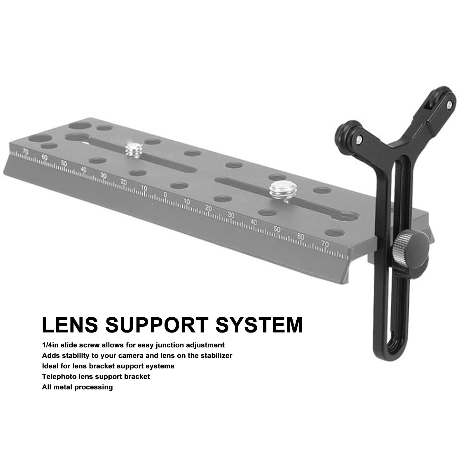 Gowenic Y Shaped Lens Bracket, Universal Aluminum Telephoto Long Lens Support Bracket System With Double Wheels Fit For S Sc Camera Stabilizer