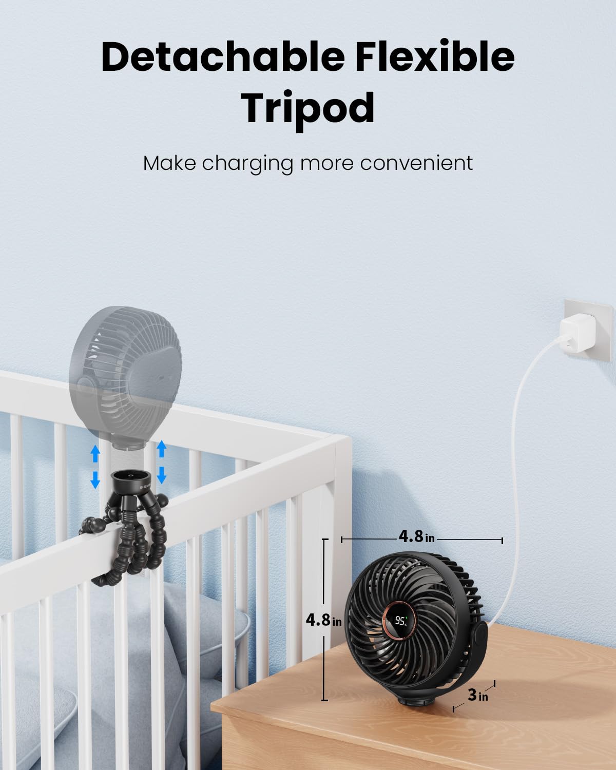 Stroller Fan, 3600Mah Portable Battery Operated Smal Clip On Fan, 4 Speed Rechargeable Mini Personal