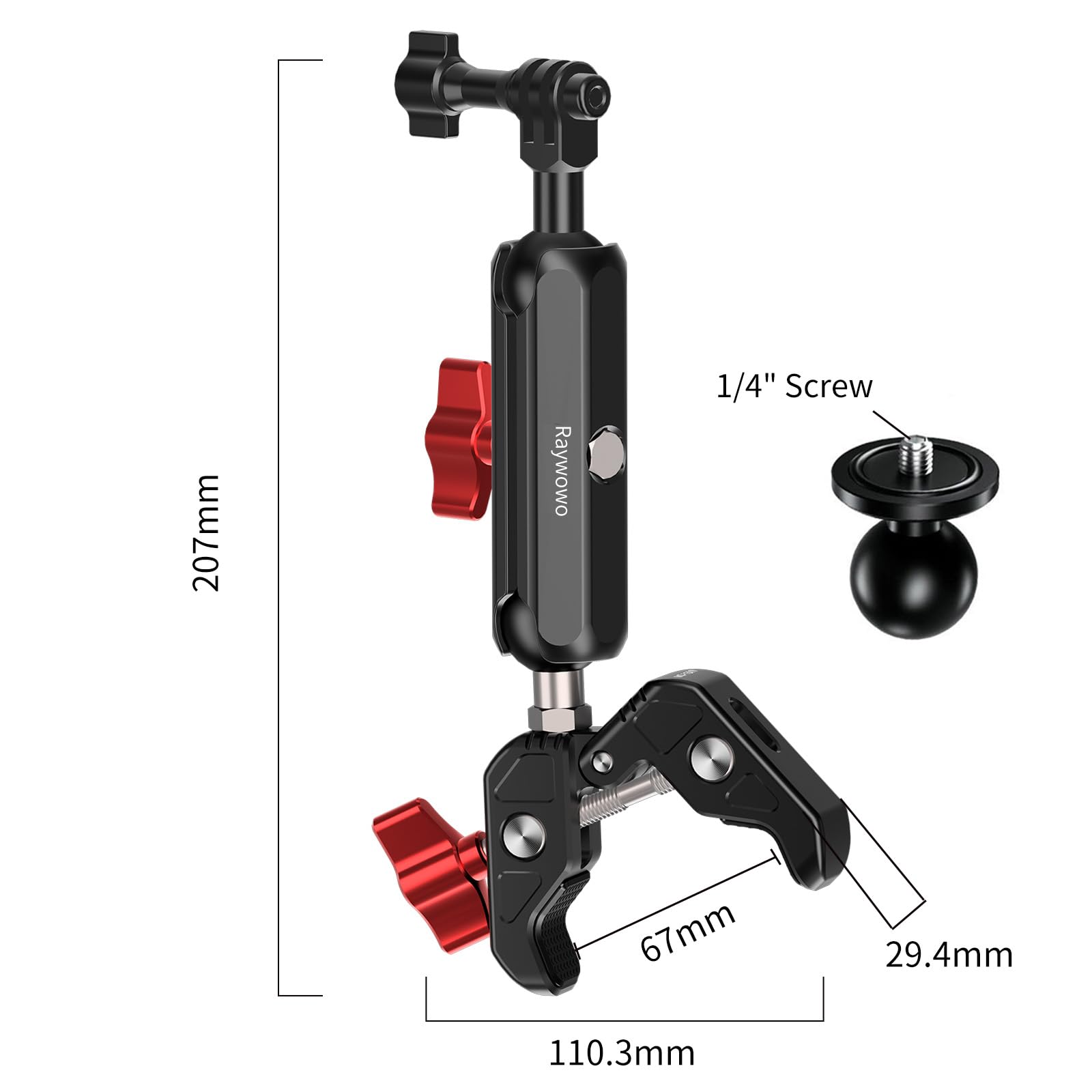 Raywowo Camera Magic Clamp Mount For Gopro Dji Insta360 With 1/4"-20 Screw, Adapter For Umbrella Clamp, Desktop, Strollers, Wagons, Photo Studio Light Stand, Photo Boom Stand, Motorcycle Bicycle