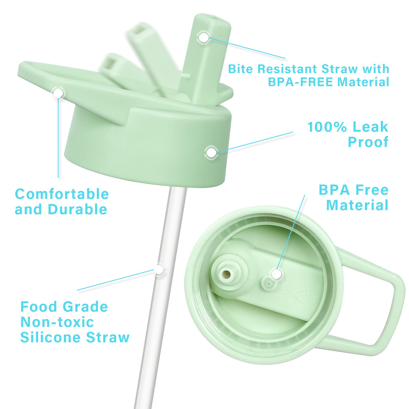 Stacegeele Insulated Water Bottle With Spout Lid Straw Lid 18Oz, 2 Pack (Green/Coalt)