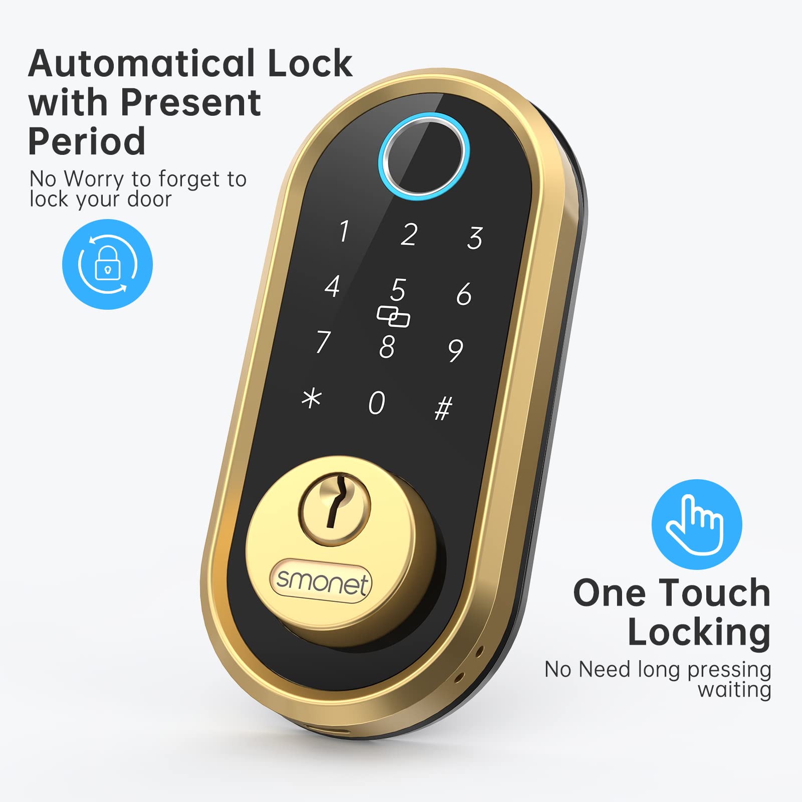 Smonet Smart Lock Bluetooth Keyless Entry Keypad Smart Deadbolt-Fingerprint Electronic Deadbolt Lock, Remote Ekeys Sharing, Easy To Install For Homes And Hotel Works With Alexa(Gateway Not Included)