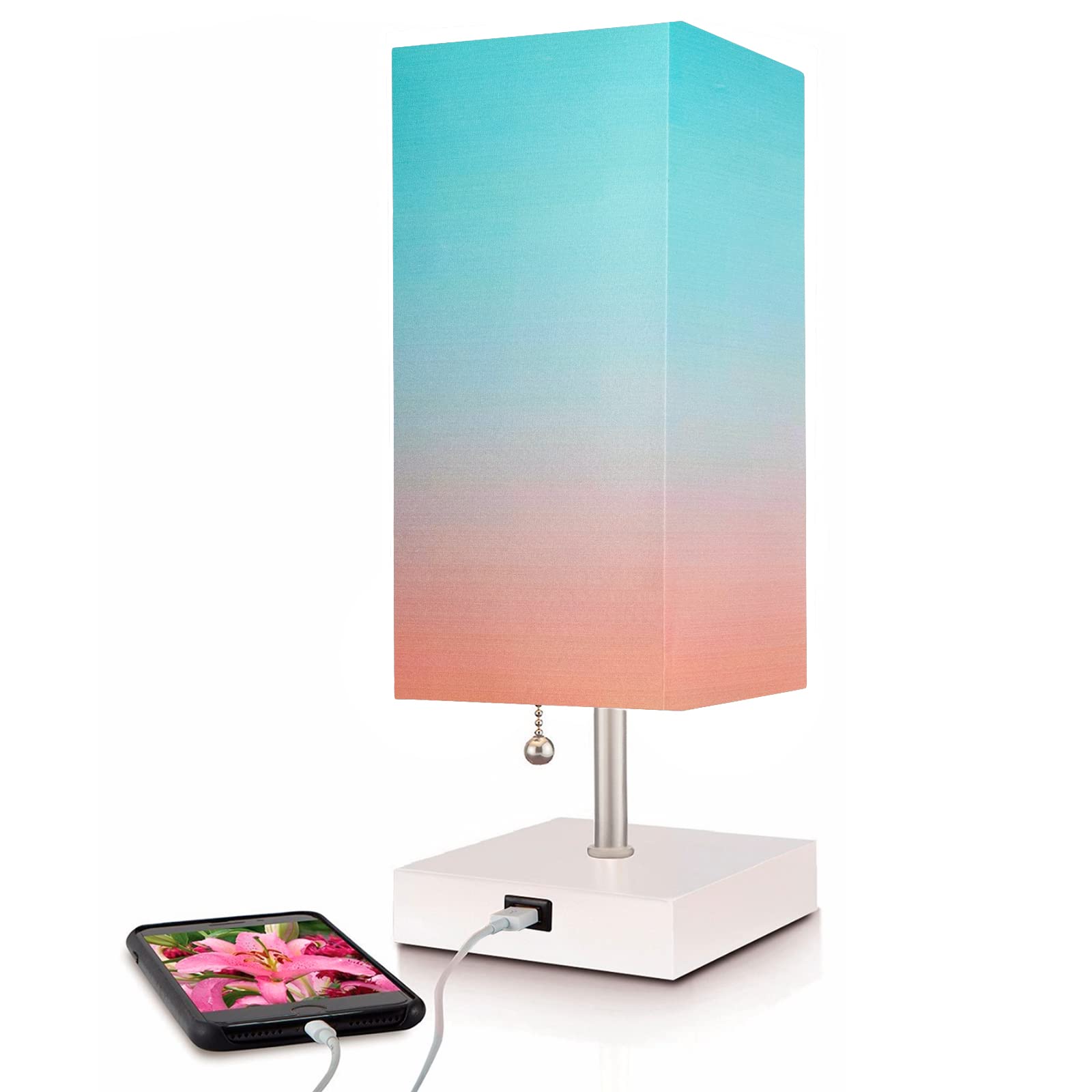 Missionmax Modern Desert Sunset Small Table Lamp W Usb Quick Charging Port, Great For Led Bedside, Desk, Bedroom, And Nightstand Lamps Or Other Table Lights