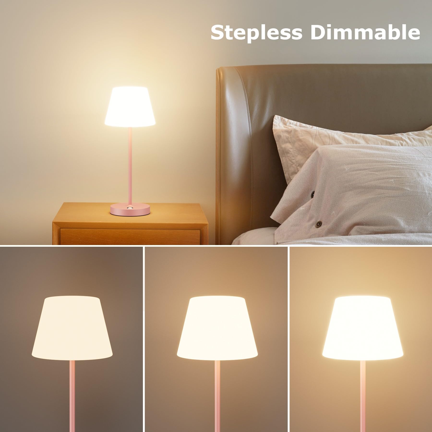 Coinmit 2 Pack Battery Operated Table Lamps, 6000Mah Cordless Battery Powered Desk Lamp, Modern Led Outdoor Waterproof Acrylic Table Lamps (Pink)
