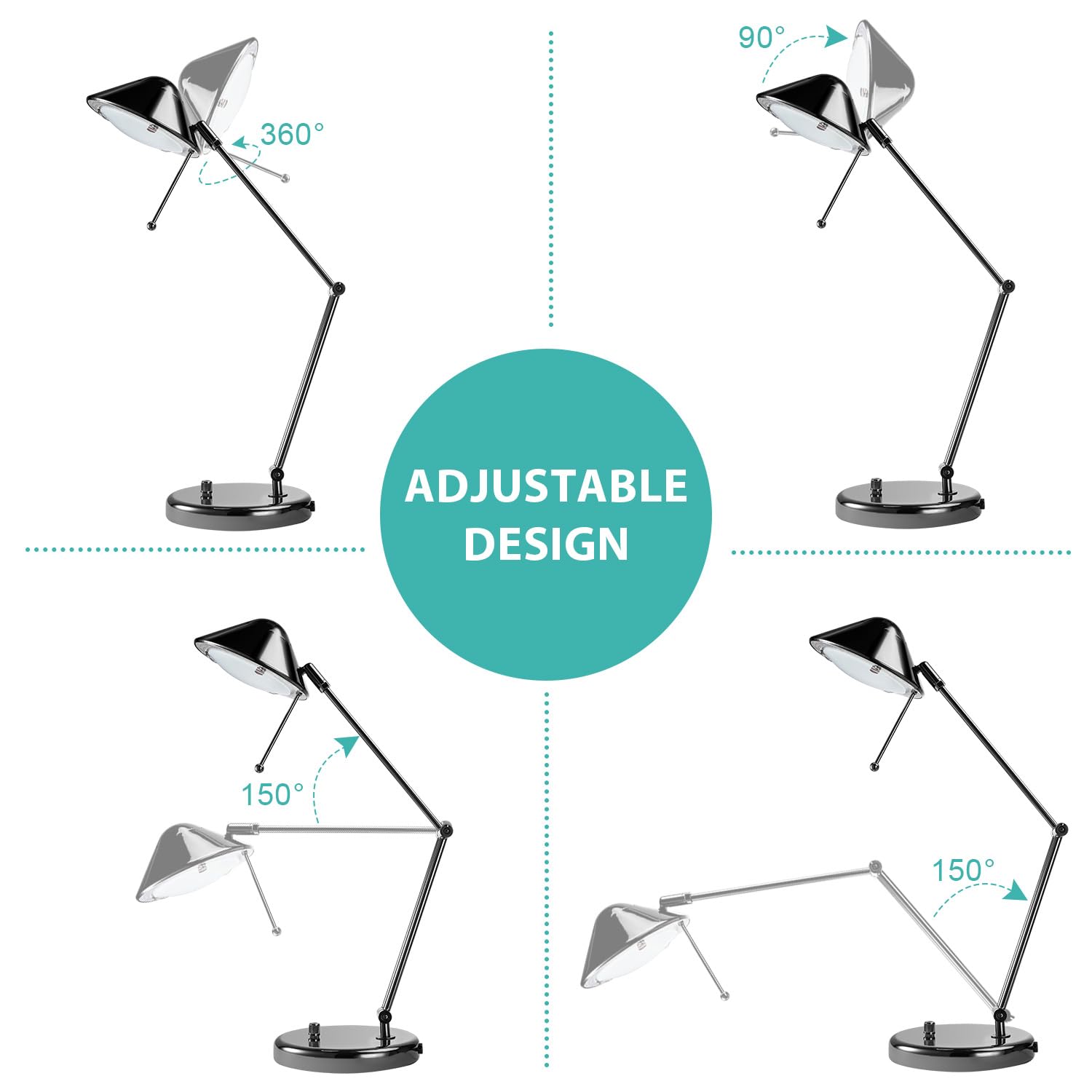 V-Light 15 Inch Black Chrome Led 3-Point Adjustable Arm Desk Lamp