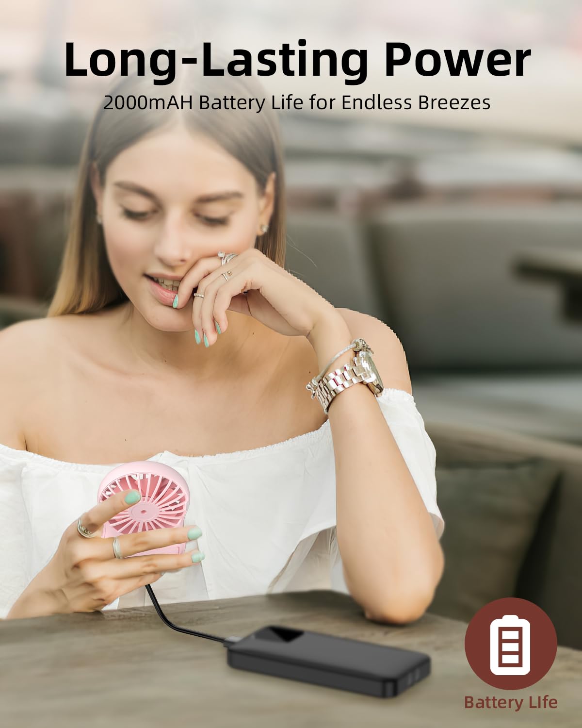 Frsara Portable Handheld Face Fan - 3-Speed, Usb-C Rechargeable Travel Fan, Ideal For Women, Pink
