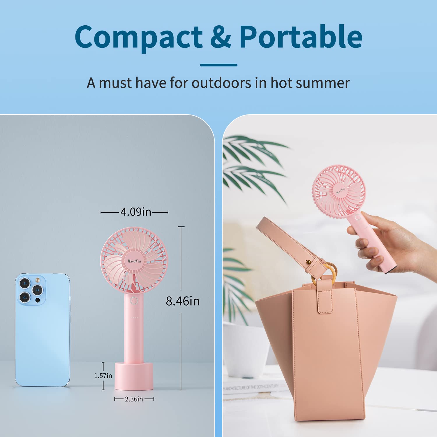 Handfan Mini Handheld Fan, Rechargeable Personal Hand Fans For Women, Electric Cooling Fan For Desk