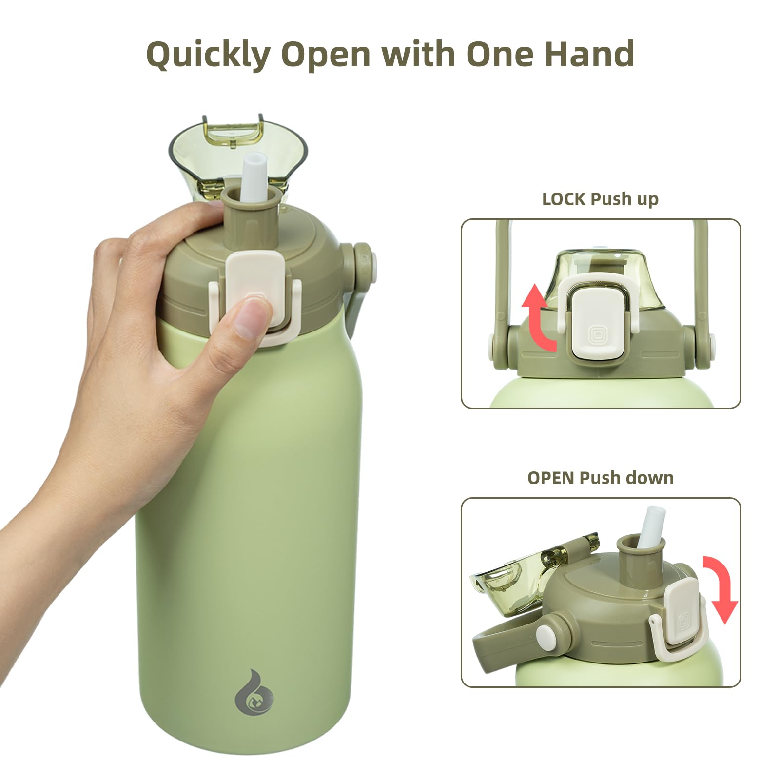 Bjpkpk Insulated Water Bottles With Straw, 35 Oz Stainless Steel Metal Water Bottle With One-Handed