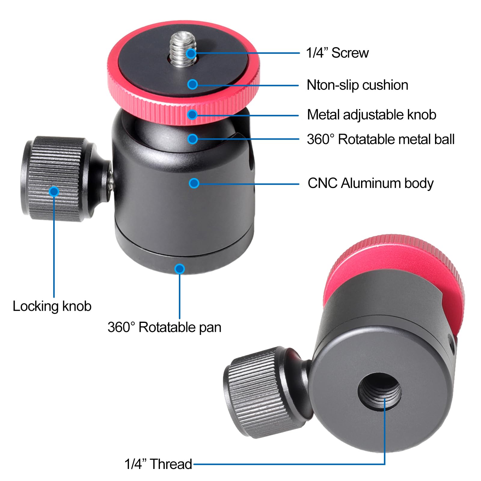 Cofunkool Mini Tripod With Ball Head Mount, Tabletop Tripod Compact Versatile Handle Grip For Gimbal Stabilizers, Cameras, Phones, Webcams, Projectors