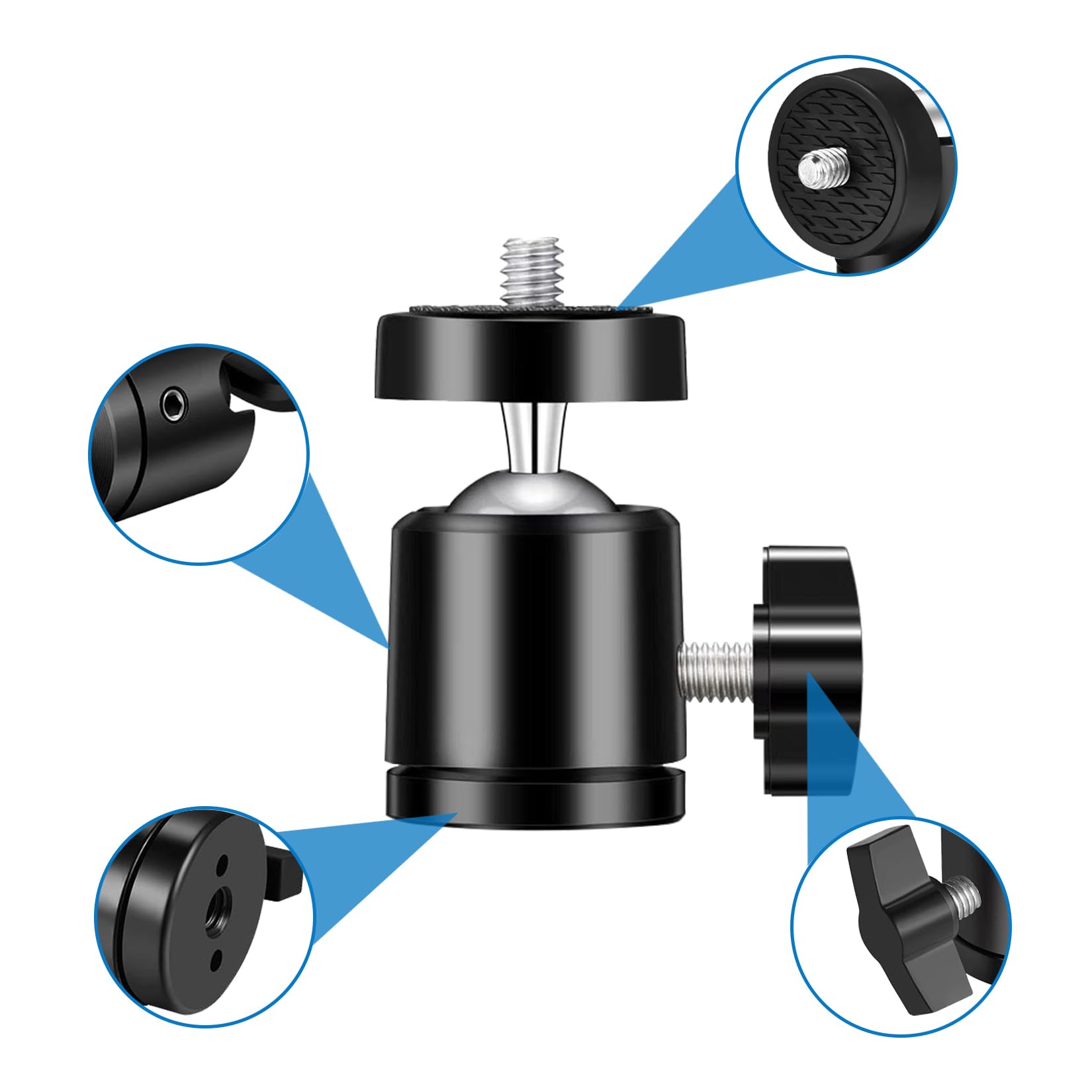 Folgtek 6Pcs Mini Universal Ball Heads Tripod Ball Head Camera Screw Mount, 360 Degrees Rotatable Tilt With 1/4 Inch Screew For Cameras Smart Phone Tripods Monopods Camcorder Led Light Stand