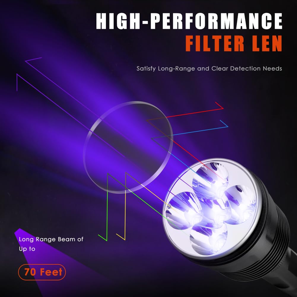 Home Safety Black Light Uv Flashlight, 5Leds Uv Light 50W Powerful Blacklight Torch Professional Grade Beam For Pet Urine Finding & Mineral, Antique Detection, Scorpion Search,Commercial Use (Uv500_365Nm)