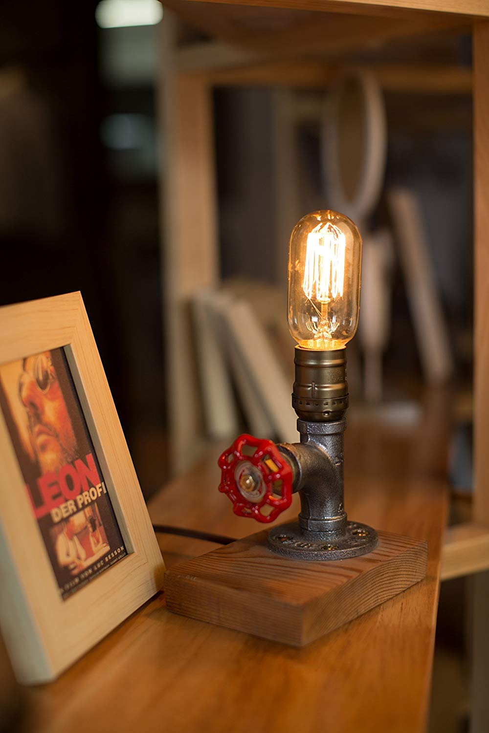 Y-Nut Steam Punk Lamp With Dimmer, Dimmable Loft Style Industrial Vintage Antique Style Light, Wood Base With Iron Piping Desk Lamp, The Professor Retro Desk Lamp Ll-013
